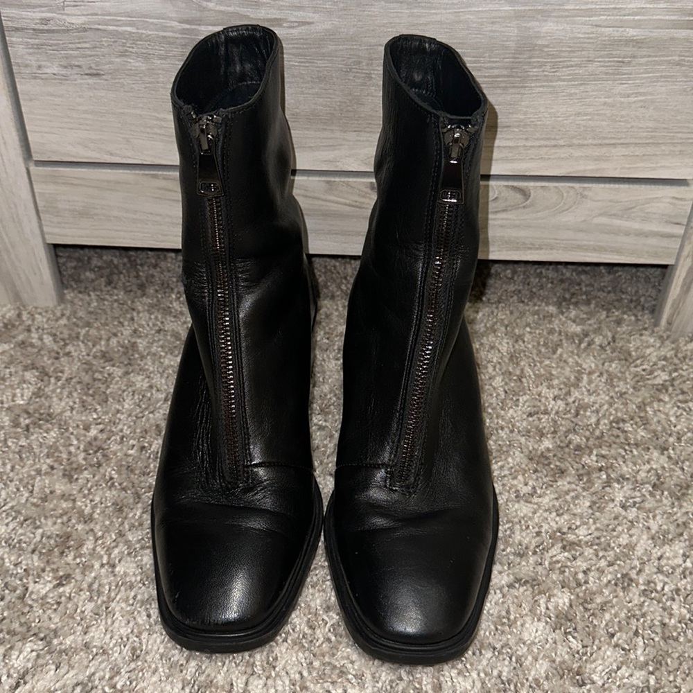 ZARA Black Leather Front Zip Boots